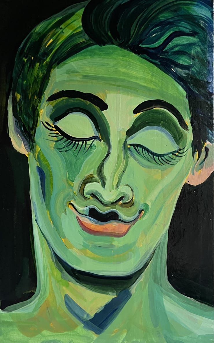 La fiesta terminó, larga vida a la fiesta, 2024 Ink and shellac on canvas 13 3/4 x 8 5/8 in 35 x 22 cm