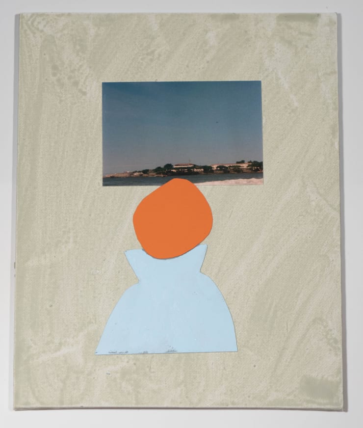 Separated from the Closest Land, 2024 Painting on canvas with photograph cutout, color paper and acrylic paint 10 x 8 in 25 x 20 cm