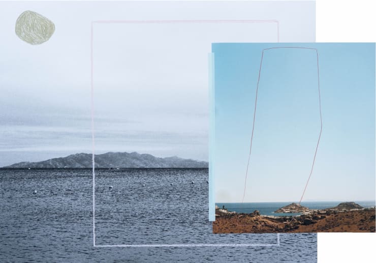 Past that Is Unreal, 2024 Photograph printed on cotton paper with color pencil and overlapped photograph with tape 25 x 35 in 64 x 91 cm