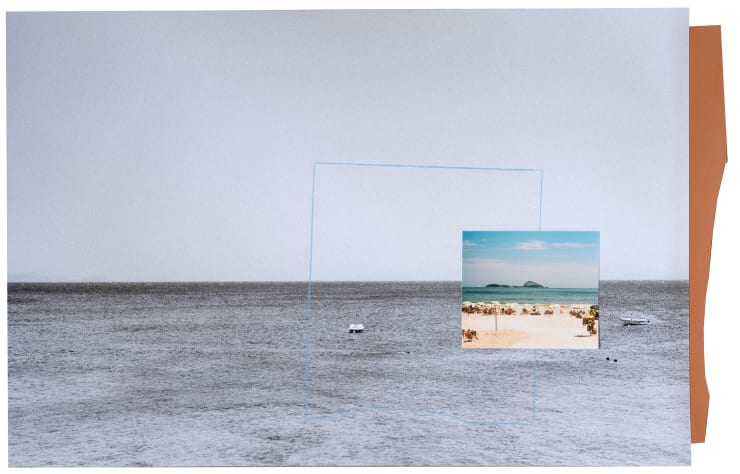 The World of Sacred Times, 2024 Photograph printed on cotton paper with color pencil and overlapped photograph and painted paper 17 x 26 in 43 x 66 cm