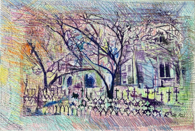 VÍCTOR ESPINOZA 2020 Dibujo y bordado en bastidor 80 x 120 cm