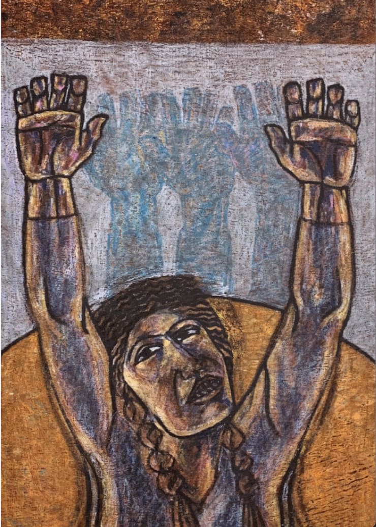 Untitled, 1986 Oil Pastel on Wood 93 x 70 cm Courtesy of Barjeel Art Foundation