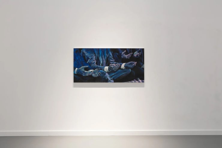 Al Eid, Al Mufti and The Leader, 2023, Acrylic on linen, 72.5 x 150 cm