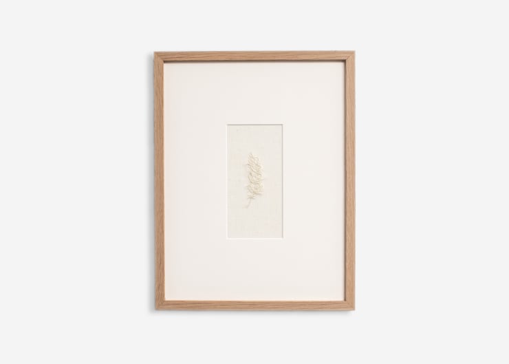 Feather 1, 2025 Hand embroidery on vintage Irish linen 10 7/8 x 8 1/4 inches (27.5 x 21 cm)