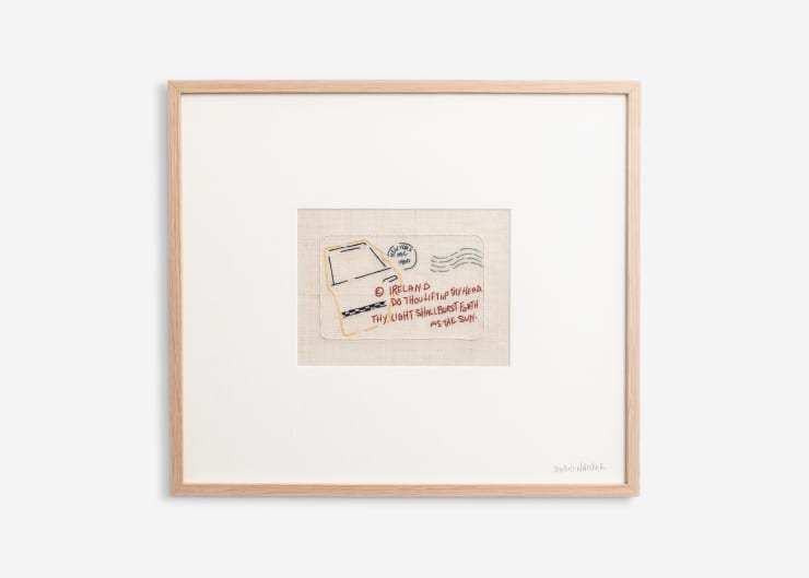 Lift Up Thy Head, 2025 Hand embroidery on vintage Irish linen 13 5/8 x 15 3/8 inches (34.5 x 39 cm)