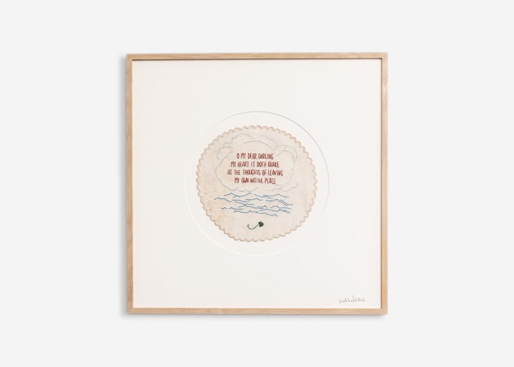 O My Dear Darling, 2025 Hand embroidery on vintage Irish linen 18 3/4 x 18 3/4 inches (47.5 x 47.5 cm)