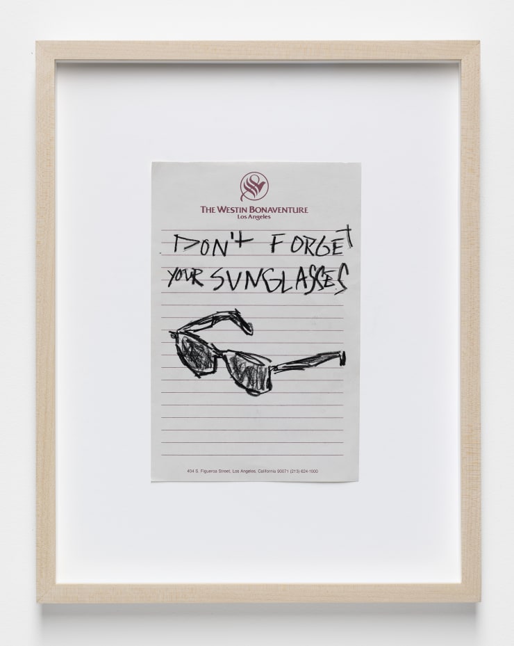 Don't forget your sunglasses, 2022 Color pencil on paper Paper: 8.5 x 5.5 inches (21.6 x 13.9 cm) Frame: 14 x 11 inches (35.5 x 27.9 cm)