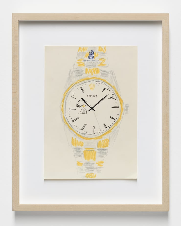 Snoopy Rolex, 2024 Color pencil on paper Paper: 10.5 x 7.5 inches (25.4 x 19 cm) Frame: 14 x 11 inches (35.5 x 27.9 cm)