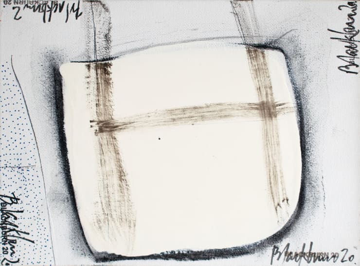 John Blackburn Rotorua & The Mount, 2020 Acrylic & mixed media on canvas/board 18 x 23 cm