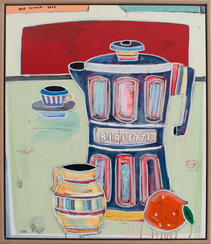 Rob Tucker One Sugar, Thanks, 2024 Acrylic & mixed media on canvas 70 x 60 cm