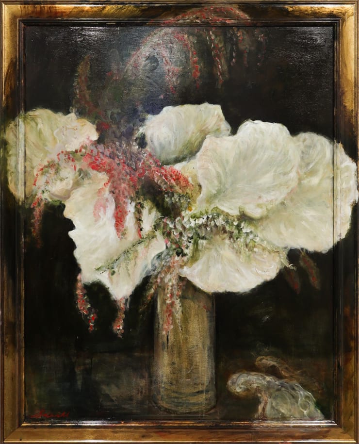 George Savill Oyster Mushroom and Flower, 2023 Oil on framed board 128 x 103 x 5 cm