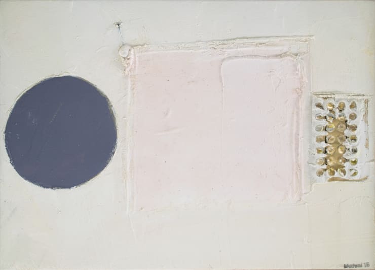 John Blackburn Grey Form with Gold, 2015 Oil & mixed media on canvas mounted on board 25.5 x 36 cm