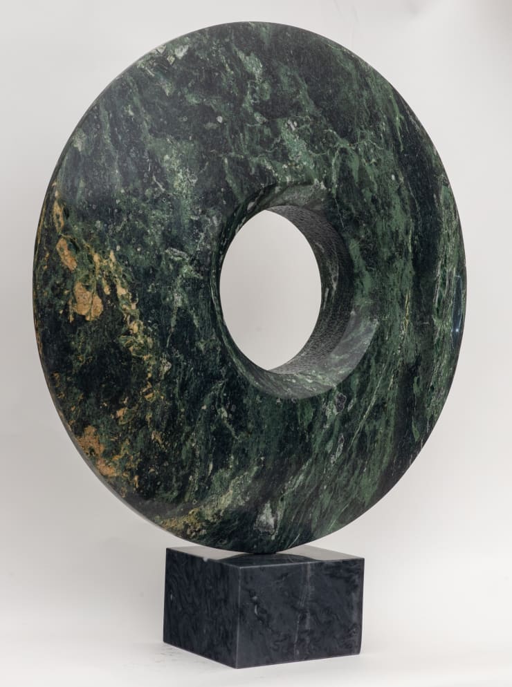 Matthew Williams Event Horizon, 2025 Serpentine on Black Marble base Unique 58 x 49 x 12 cm Sits on a 9cm high base