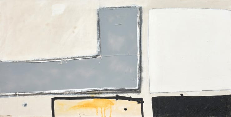 John Blackburn Grey Form with White Square, 2010 Oil & mixed media on canvas mounted on board 57 x 113 x 5 cm