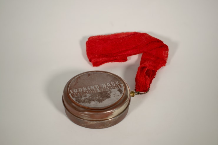 Michael Reed Looking Back, Looking Forward, 2000 Mixed media: assemblage of found metal components, etched steel, screen printed fabric, screen printed and digitally printed paper, perspex 11 x 11 x 4 cm