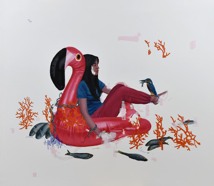 Rahma Lhoussig, Where I Belong, 2021, Mixed technique on canvas, 59 1/10 × 51 1/5 in | 150 × 130 cm