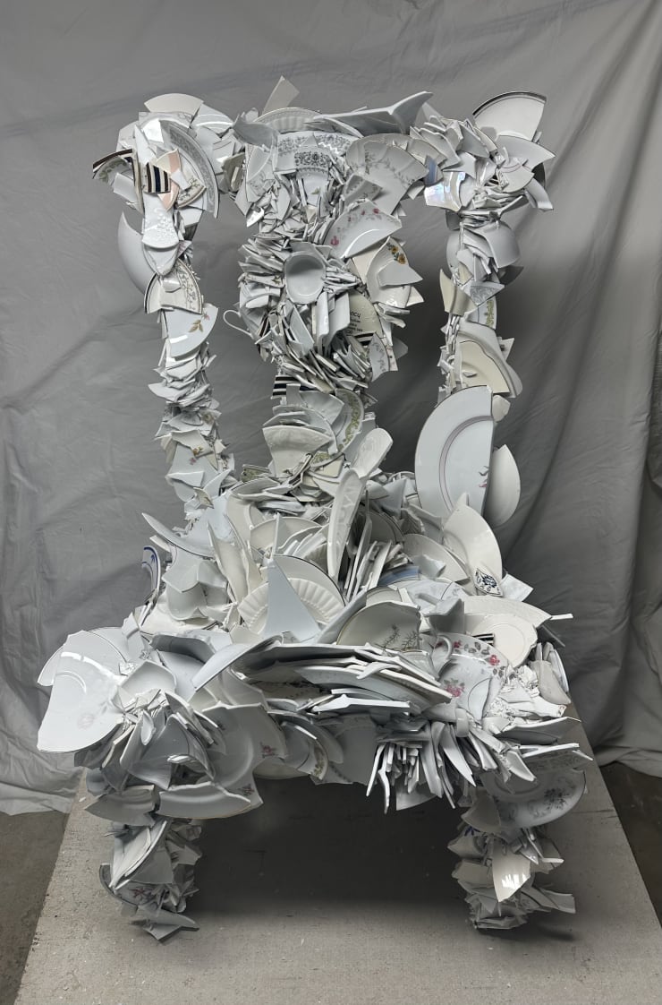 Table Turn: 1 of 6 2023,2024, Glass Plates, Caulk wooden chair 25 x 29 x 44 IN