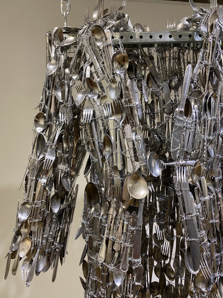 A Bite, 2021, 2022 Chicken wire, wire, cuttlery (6-7 feet) x 2 feet (183-213cm) x 60 cm