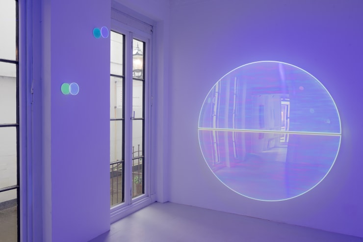 Exhibition View Glowing Doubles 2025 Left Colormirror Innerlight Orange Grooves Mieres 2023 Right Photo Aliona Kardash