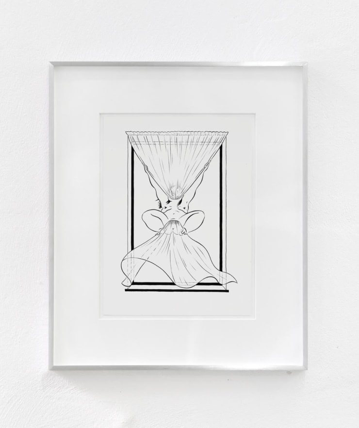 Ebecho Muslimova Fatebe Window Curtain, 2016 Ink on paper Unframed: 30 x 22.4 cm 11 3/4 x 8 7/8 in Framed: 47.3 x 39.7 cm 18 5/8 x 15 5/8 in