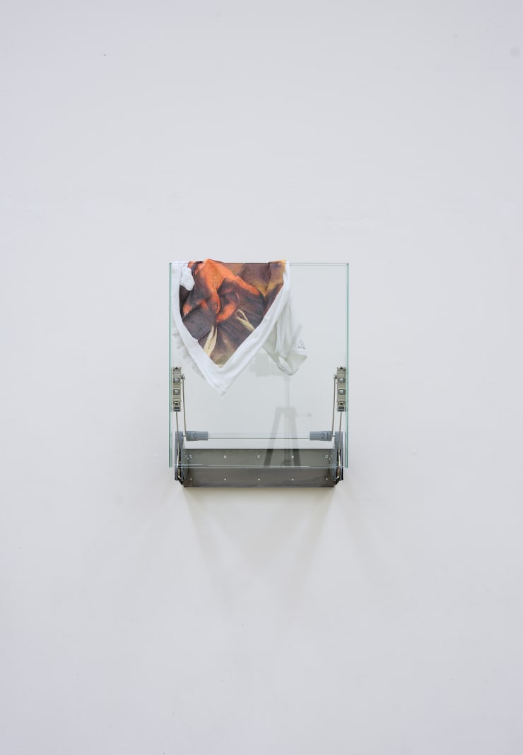 Manuel Burgener - Untitled, 2018 glass, aluminium, t-shirt. 48 x 54 x 40 cm 18 7/8 x 21 1/4 x 15 3/4 in