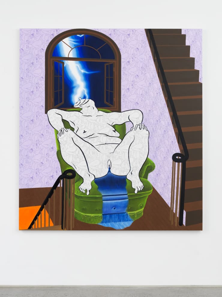 Ebecho Muslimova - Fatebe Lightning in the Mezzanine, 2019. Oil and acrylic on canvas, 66 x 60 in