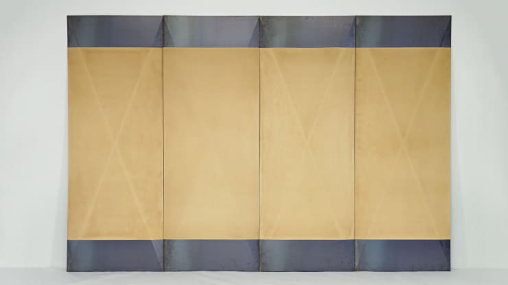 Dorothea Rockburne, Tropical Tan, 1967, wrinkle finish paint on black steel, 243.8 x 365.76 cm (96 x 144 in.)
