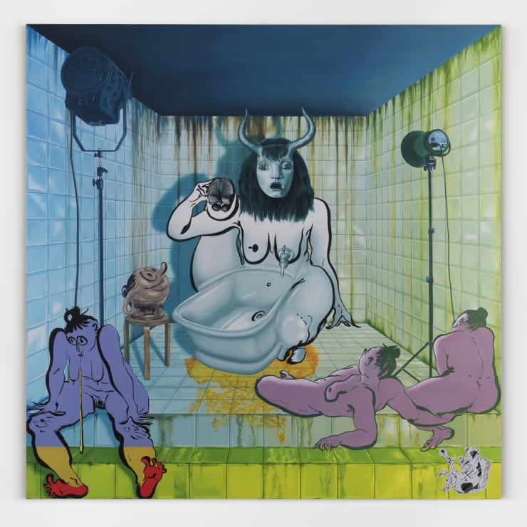 Ebecho Muslimova, Fatebe Io Stalled, 2024, oil on canvas, 182 x 182.9 cm. Images courtesy of Magenta Plains, New York. Photography by Object Studies.