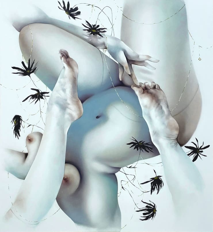 Sarah Slappey, Black Daisies, 2025, oil and acyrlic on canvas, 111.8 x 121.9 cm