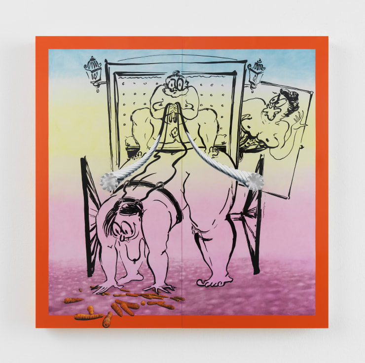 Ebecho Muslimova, Fatebe Horse and Carriage, 2022, Enamel and oil paint on Dibond aluminum, 96 x 96 in. Images courtesy of Magenta Plains, New York.