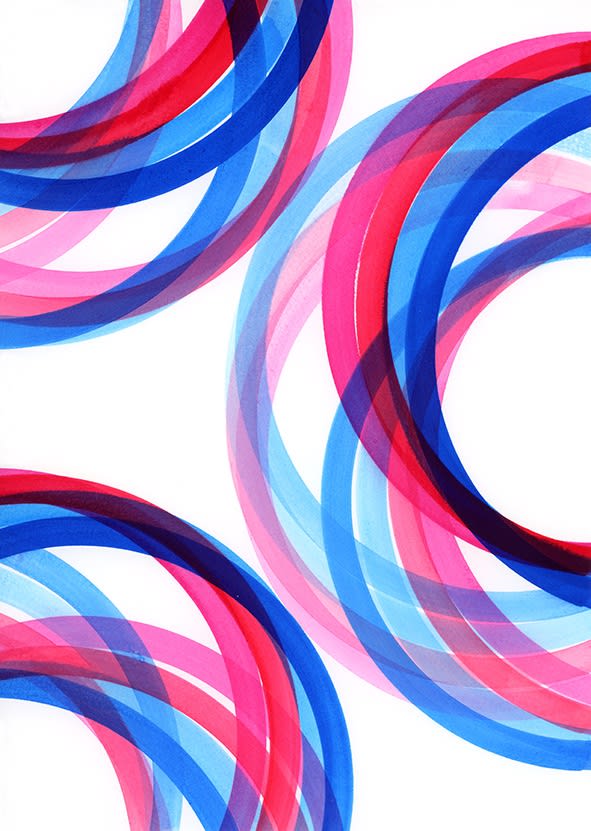 Colour Wheel (Blue, Blue, Fuschia) III 2020 Watercolour ink on 300gsm Fabriano 5 paper, 29.7 x 21.0cm