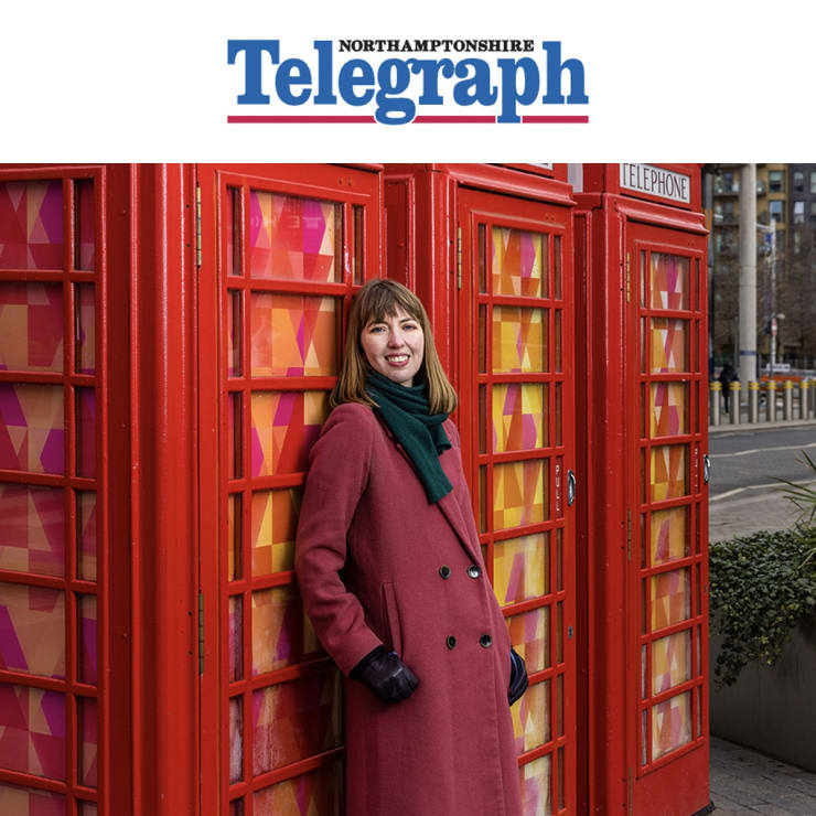 Fiona Grady with her public artwork "Sun-Kissed" 2023, created for Wembley Park and Acrylicize. Photo: Chris Winter / Wembley Park