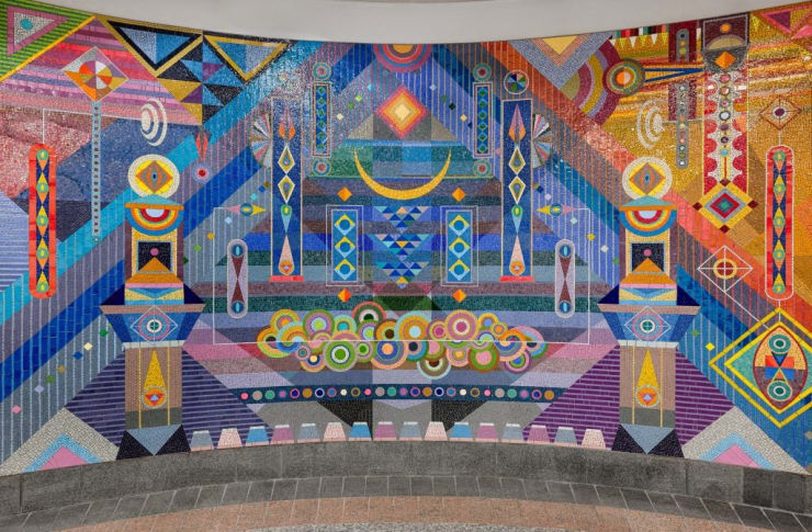 Hilma's Ghost, Abstract Futures at 42nd Street MTA 7 Line entrance. Photo: by Etienne Frossard, courtesy of MTA Arts and Design.