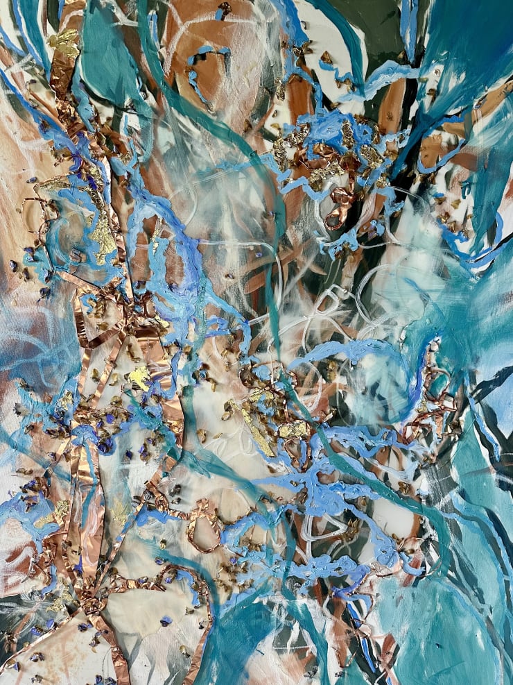 Kaitlin Kraemer Fiori Toscani I, 2024 oil, copper, wisteria, oil stick, gold leaf and resin on canvas 160 x 120 cm