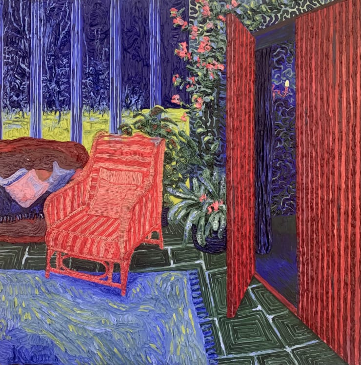 Anna Rocke, Pink Chair, 2023, oil on wood, 31 x 31 cm