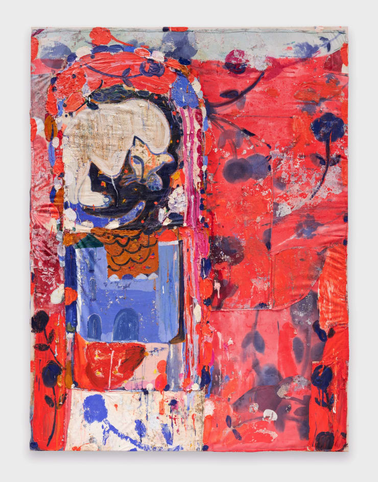 Gommaar Gilliams, ‘Red one fox castle’: ‘Alia’, 2023, oil, oil stick and acrylic on pre-painted and stitched fabrics, 200 x 150 cm