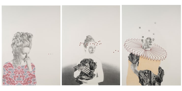 Pippa Young, Incoming, Information Paradox, Disintegrating Structures, 2019 Pencil and acrylic on paper