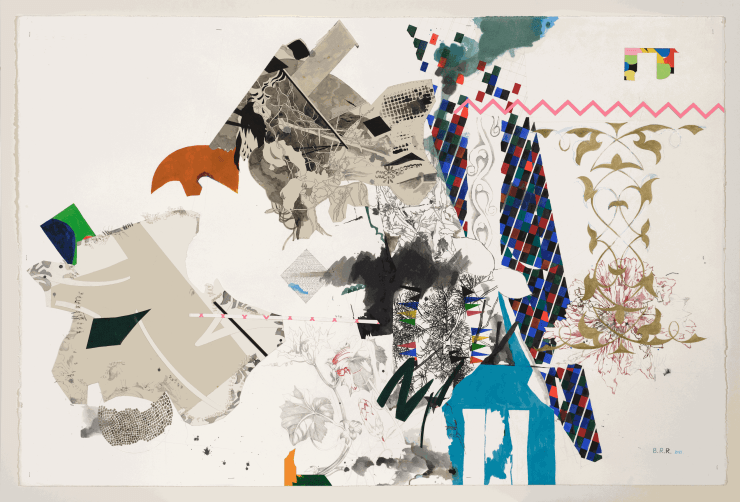 毕蓉蓉，平面生物——素描 II，铅笔，钢笔，墨，水彩，水粉，丙烯颜料，线，纸，80.5 × 121 cm，2021 Bi RongRong, Flat Creatures - Sketch II, pencil, pen, ink, watercolor, gouache, acrylic, thread, paper, 80.5 × 121 cm, 2021