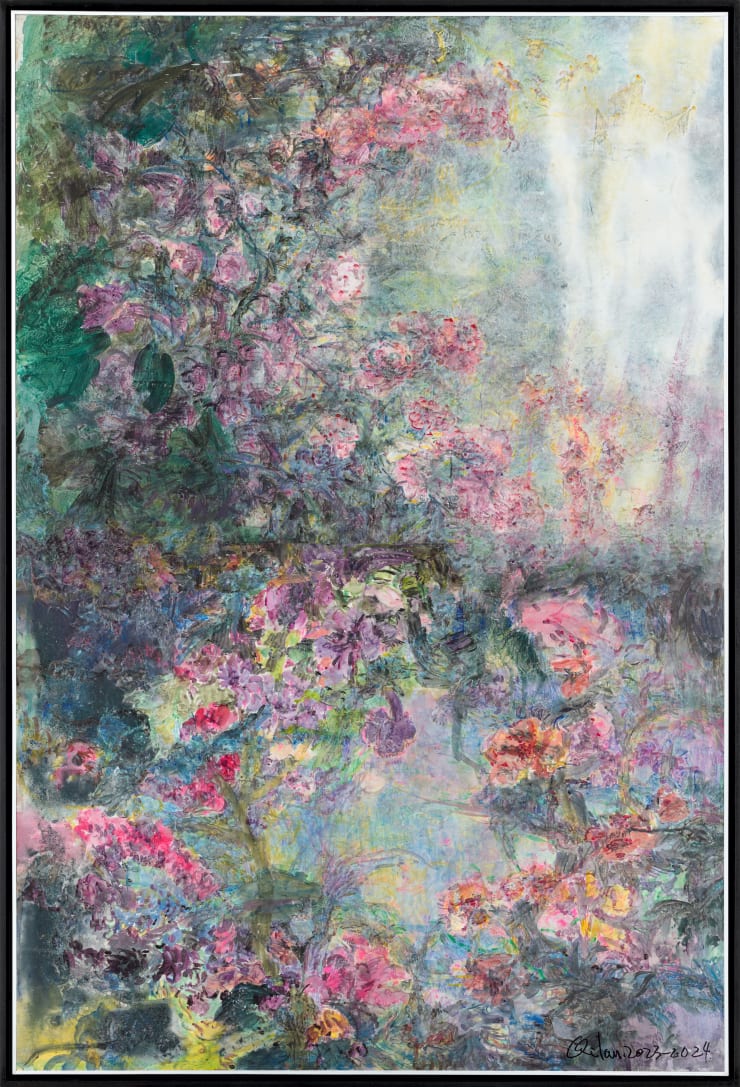 漆澜，晓看红湿处（三），手工皮纸综合材料，129 × 87 cm，2023-2024 Qi Lan, Morning Flowery Road After Rainy Night III, Mixed media on handmade bast paper, 129 × 87 cm, 2023-2024