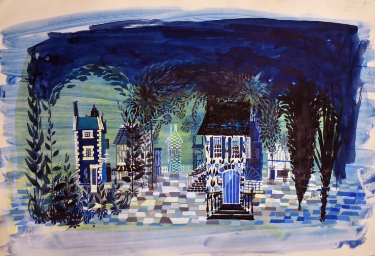 Tony Walton, Moliere's L'Amour Medecin, Set Design Street Scene Blue #17, c. 1960