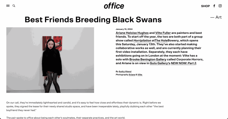Viltė Fuller features on Office Magazine