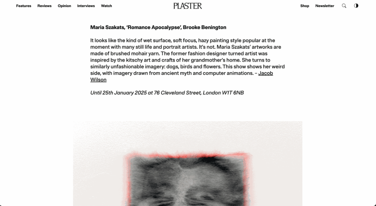 Maria Szakats features in Plaster Magazine