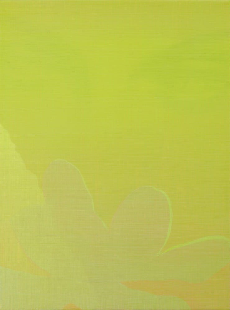 eyes peeking over a flower bright green painting