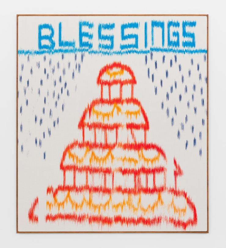 Mark Corfield-Moore Cathedral, 2021 Painted warp, hand woven cotton on canvas 165 x 145 cm 65 x 57 1/8 in