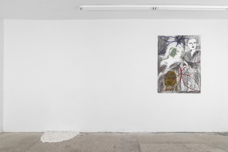 Installation view: Faye Wei Wei Lips (sucked sun slips), 2017, Willow charcoal and oil bar on paper, 1140 x 840 mm