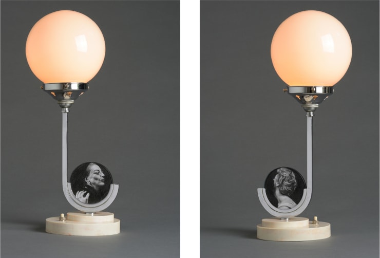 Nina Mae Fowler Immaculate: Joan and Christina, 2017 Antique lamp with pencil on paper 425 x 160 x 160 mm