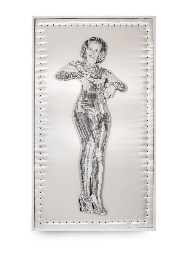 Nina Mae Fowler Jane (Leaning Board III), 2013 Pencil on paper, wood, satin + upholstery pins 1220 x 2120 x...