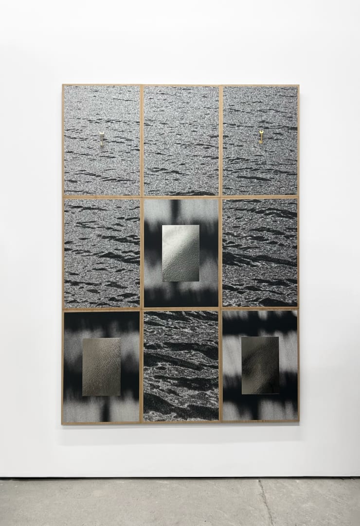 J D Rooney Our two worlds, 2023 StickyTex print on hardwood ply panelling, Aluminium screen print 184.2 x 132 x 3.6 cm
