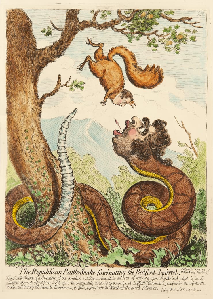 James Gillray The Republican Rattle-Snake fascinating the Bedford Squirrel, 1795