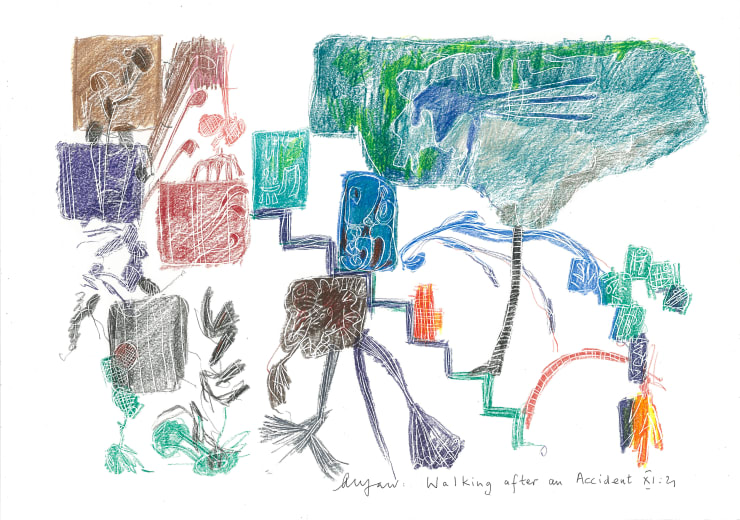 Andrew Marr Walking after an Accident XI:21, 2021 Coloured pencil